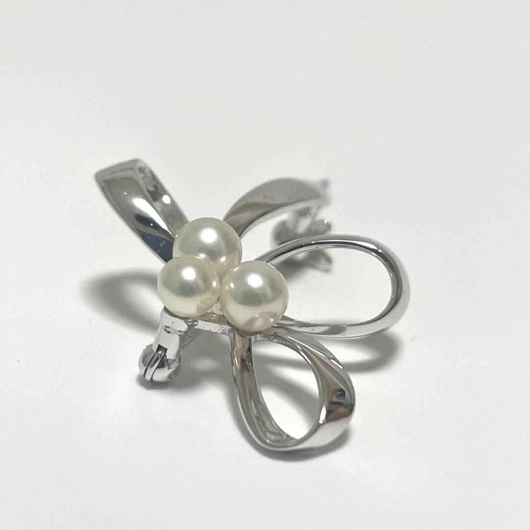 美品✨皇室御用達 MIKIMOTO ミキモト アコヤ真珠 リボン ブローチ SV