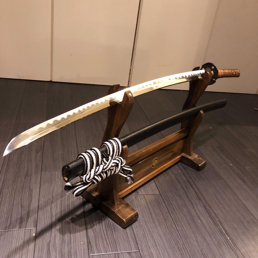 高級模造刀　籐巻拵え　高級居合刀　白黒結び　合金　籐巻柄