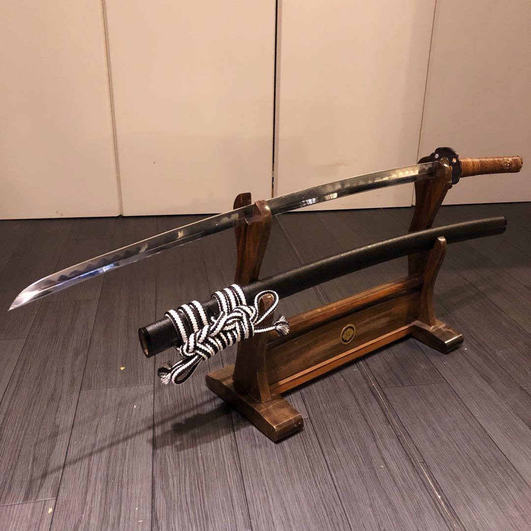 高級模造刀　籐巻拵え　高級居合刀　白黒結び　合金　籐巻柄