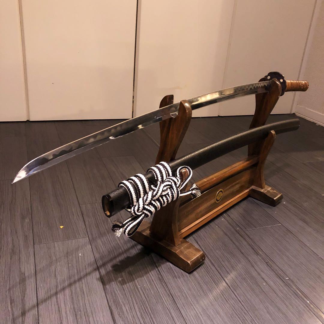 高級模造刀　籐巻拵え　高級居合刀　白黒結び　合金　籐巻柄