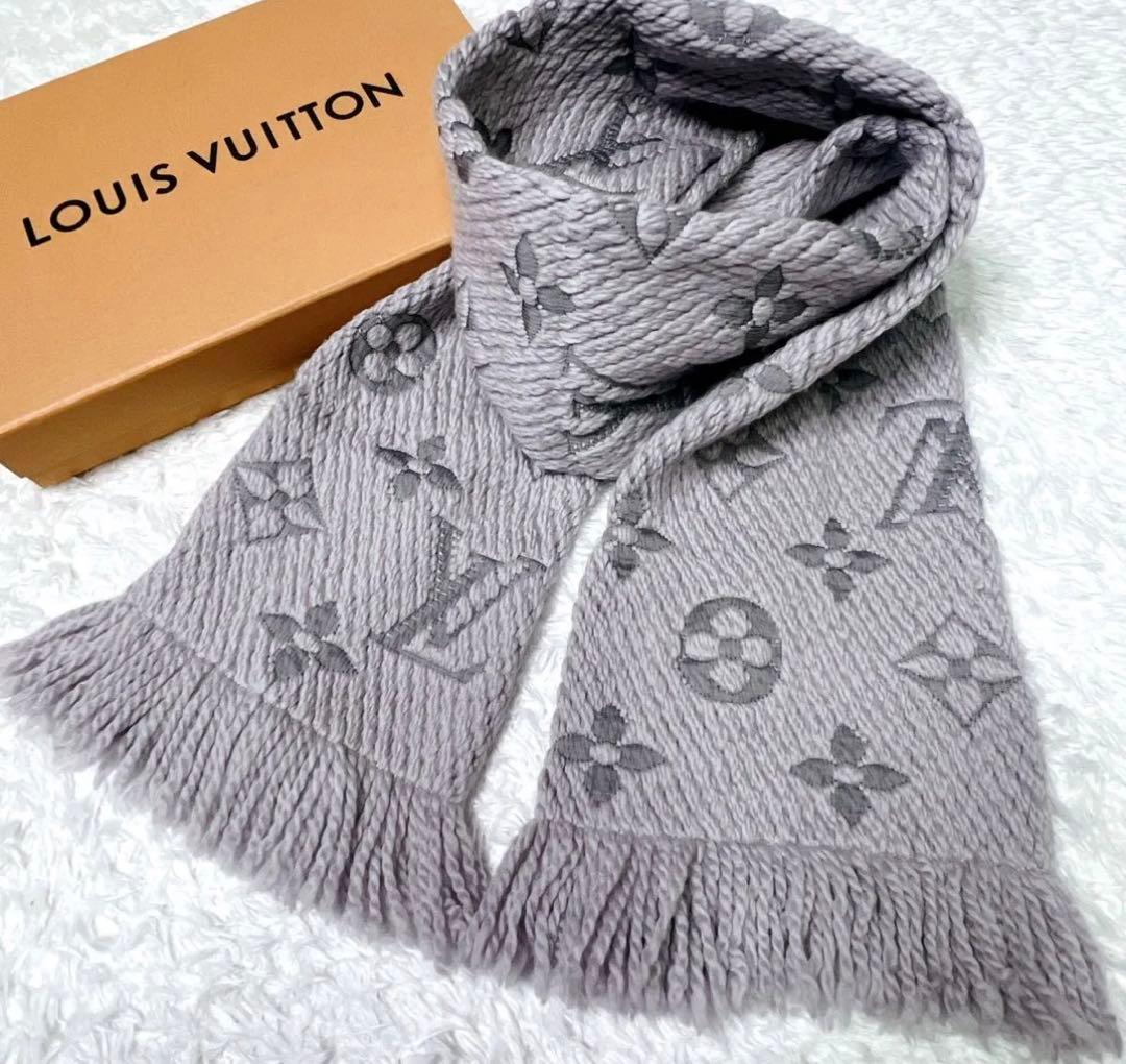 極美品　LOUIS VUITTON モノグラム　総柄　マフラー　箱付き　グレー