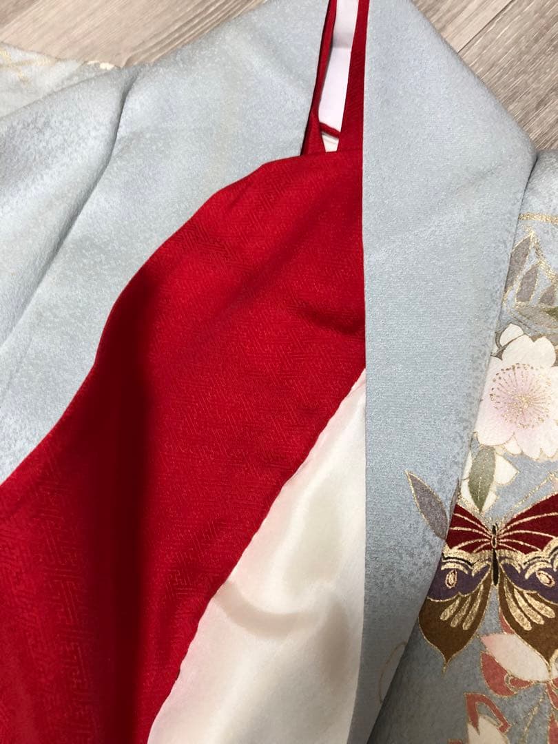 振袖　着物　帯　セット　成人式　水色　蝶　桜　ブルー系　前撮り