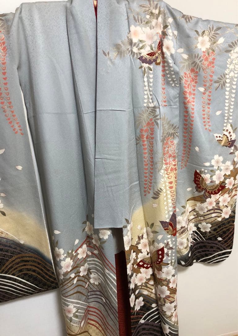 振袖　着物　帯　セット　成人式　水色　蝶　桜　ブルー系　前撮り