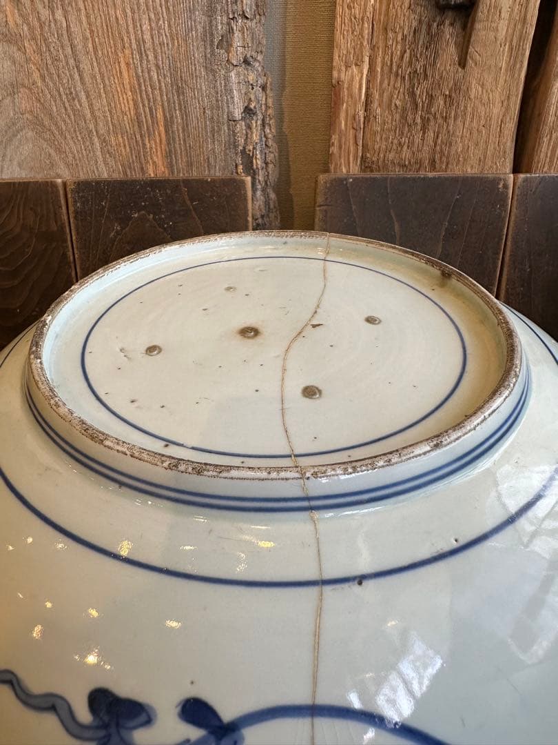 古伊万里　魚紋様　染付　大皿　江戸時代中期　有田焼き