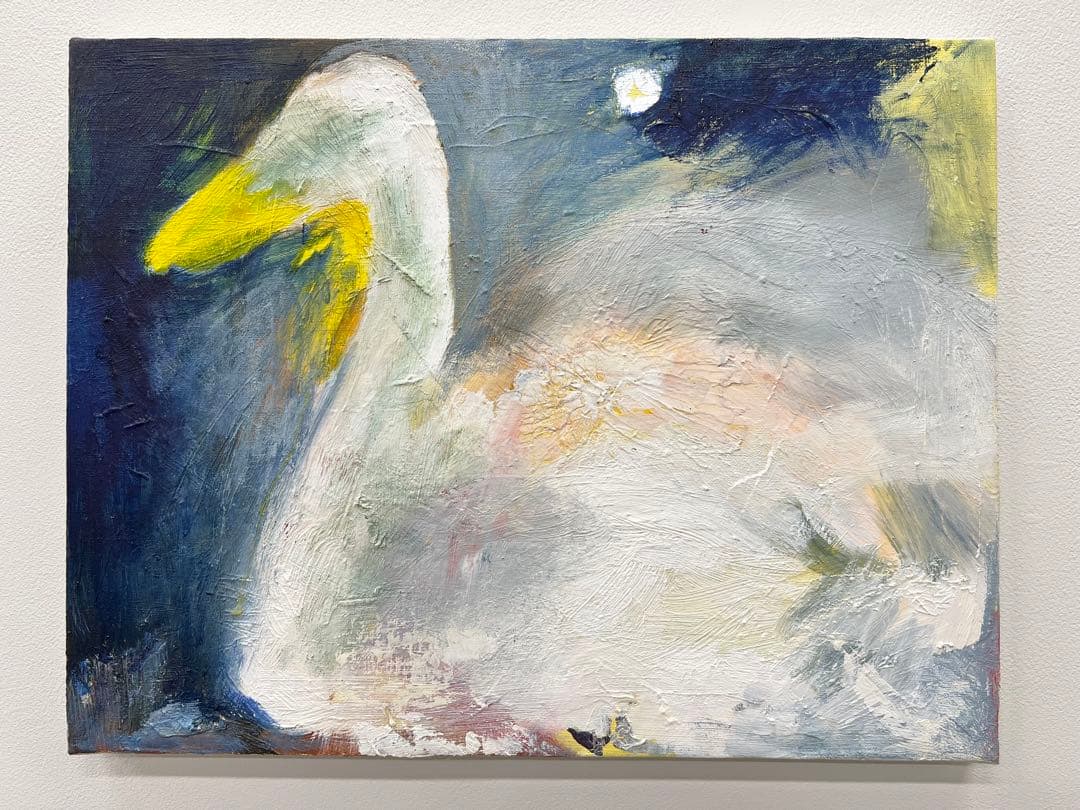 【F6号】フロランタン 油絵 oil painting 原画 白鳥 ブルー 青