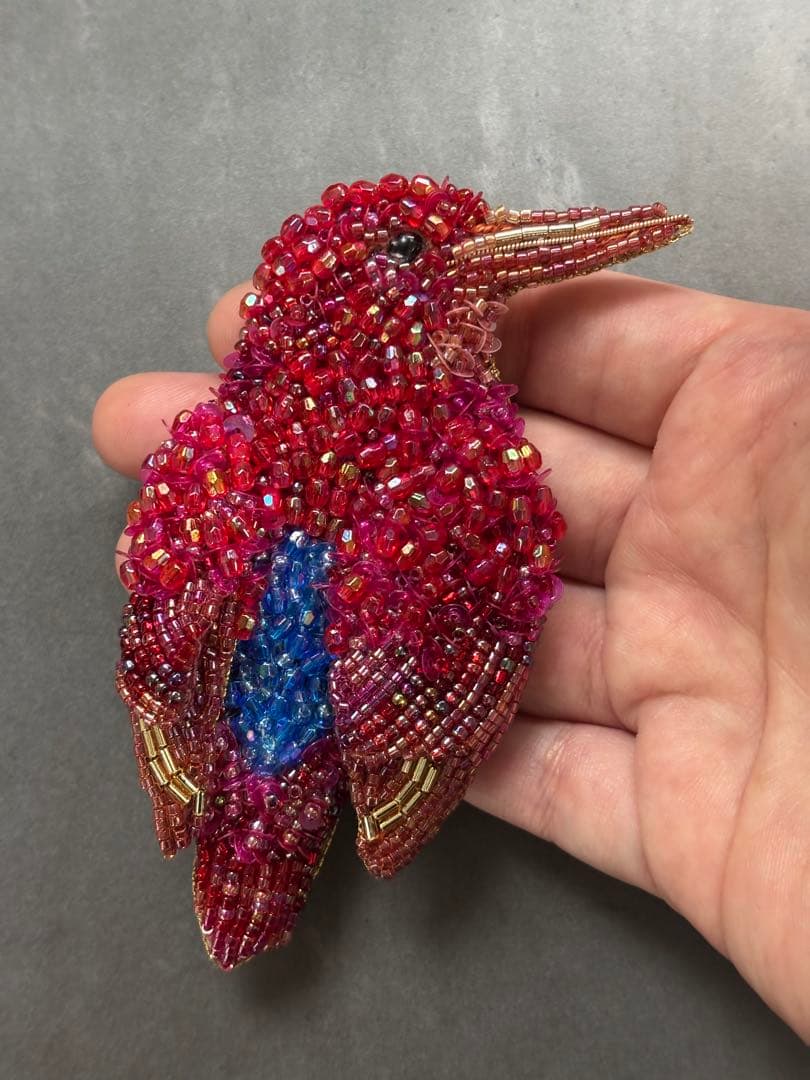 【リュウキュウアカショウビン】ビーズ刺繍ブローチバッグチャーム