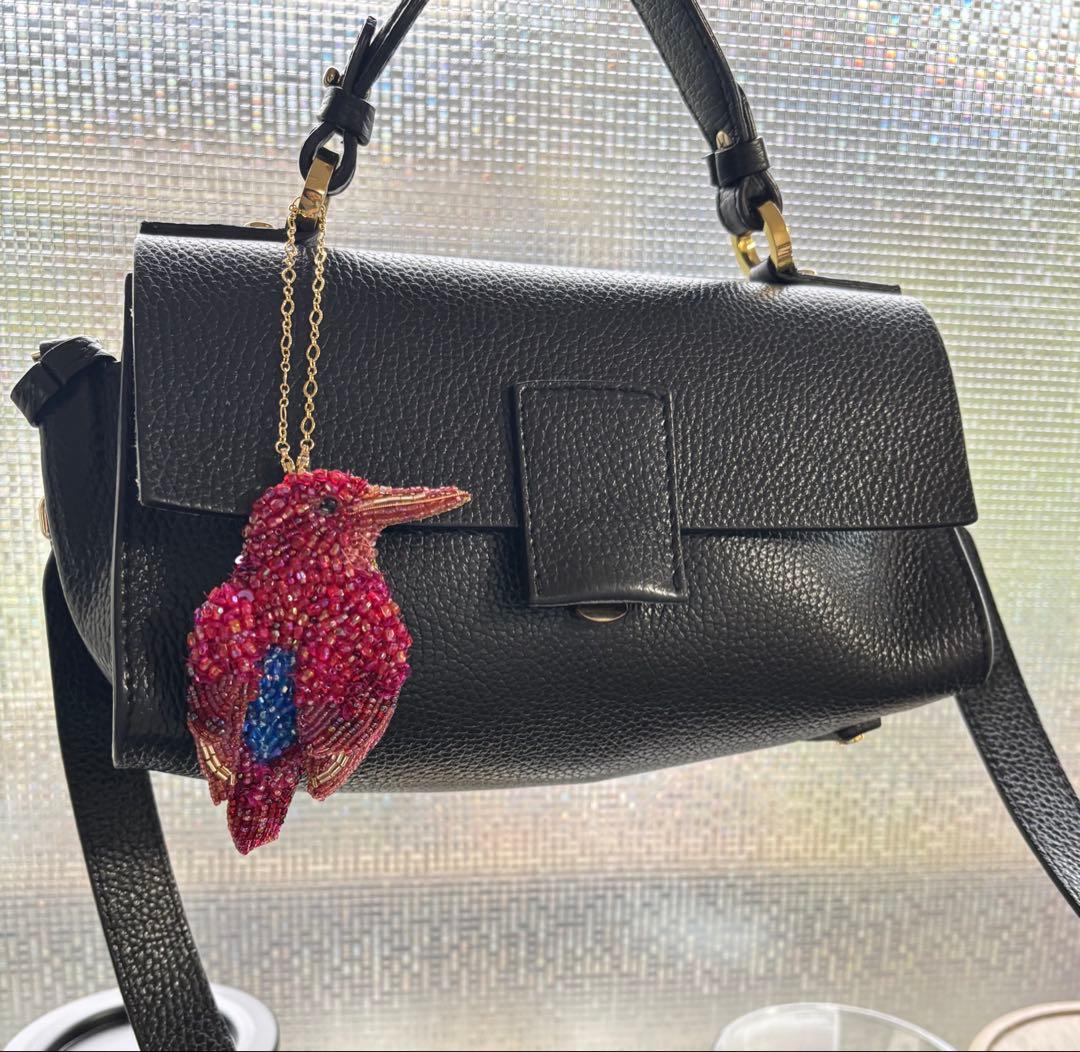 【リュウキュウアカショウビン】ビーズ刺繍ブローチバッグチャーム