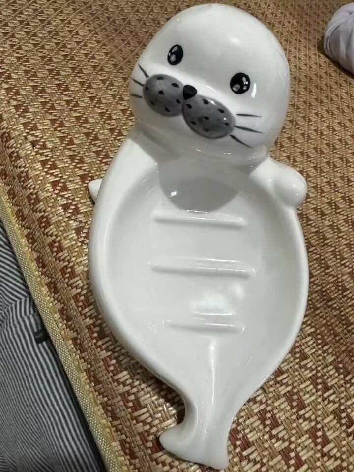 アザラシ ソープディッシュ 陶器製