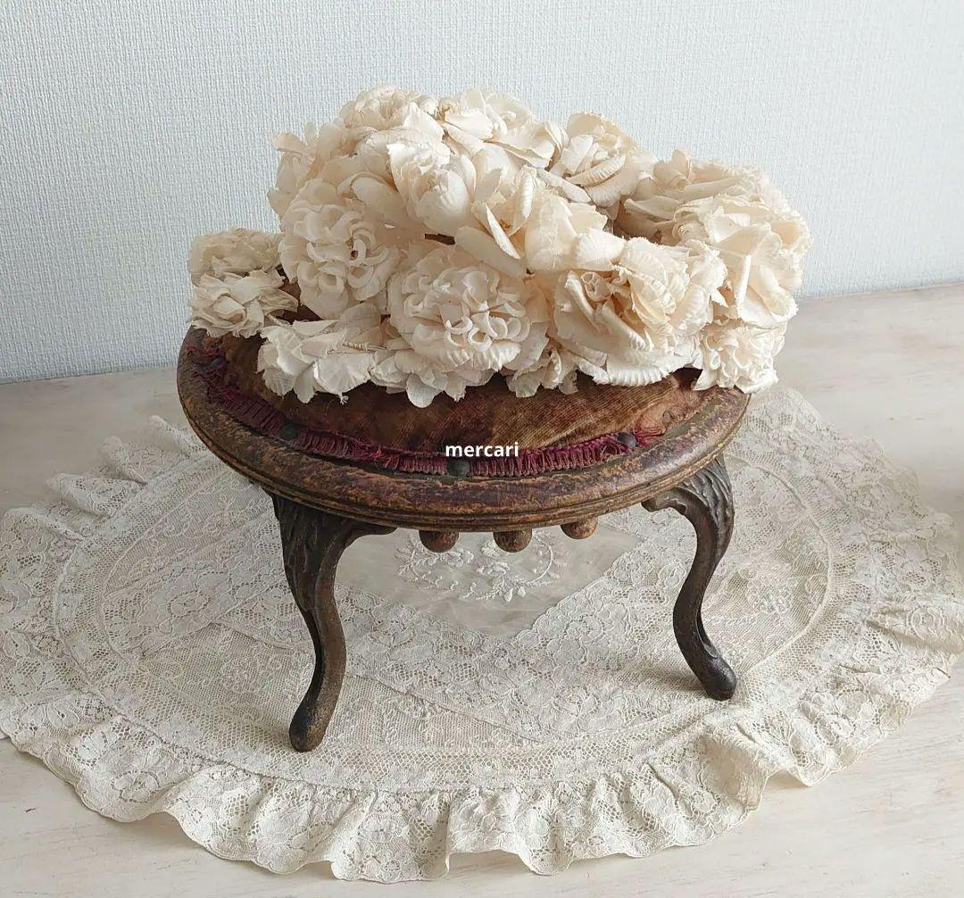 フランス製　アンティーク 美しい丸型　オットマン