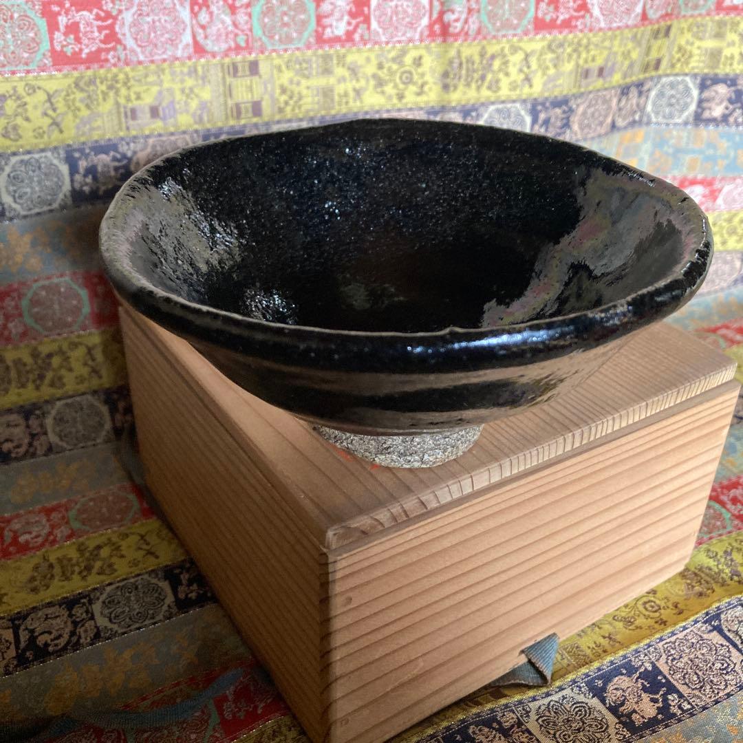 『黒楽茶碗』共箱無　時代物　￼13.3×6×4.7cm 茶道具