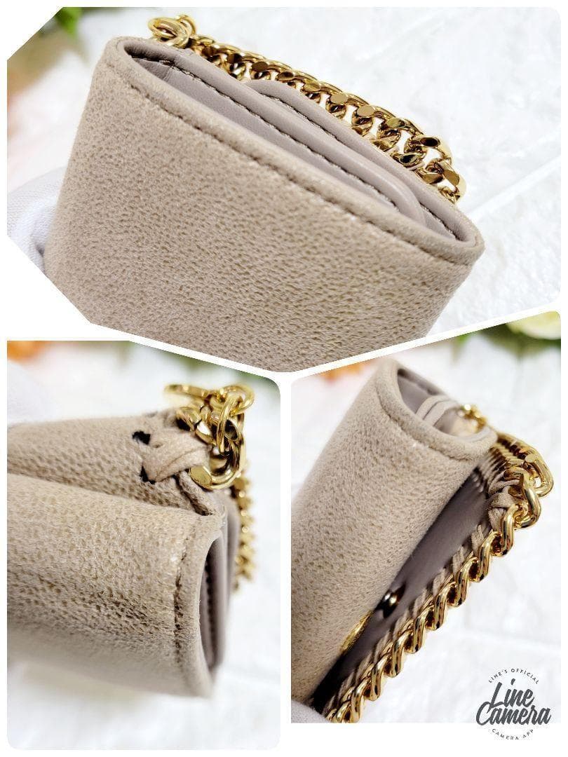 【美品】ステラマッカートニー 三つ折財布　ファラベラ　ベージュ　チェーンふちどり