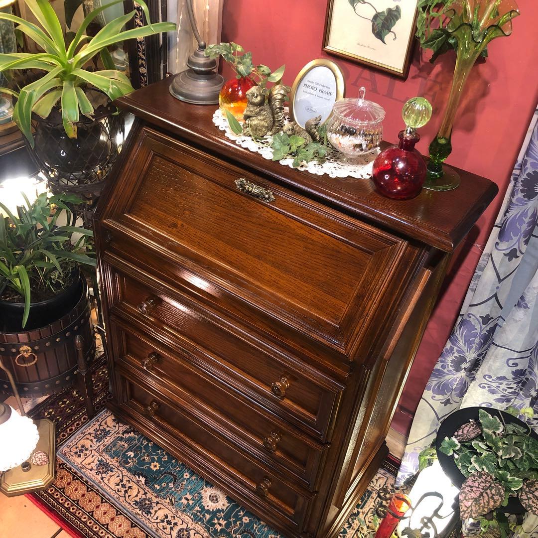 イタリアン　アンティーク　オーク　コンパクト　ライティングビューロー