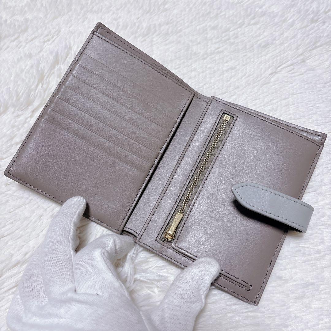 ♡美品♡セリーヌ 二つ折り財布 ミディアム ストラップ ウォレット ロゴ グレー