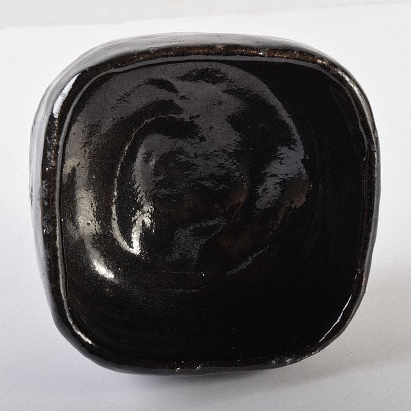 茶道具　楽吉左衛門　九代了入作　桝型　黒楽茶碗　時代箱　F　R7863