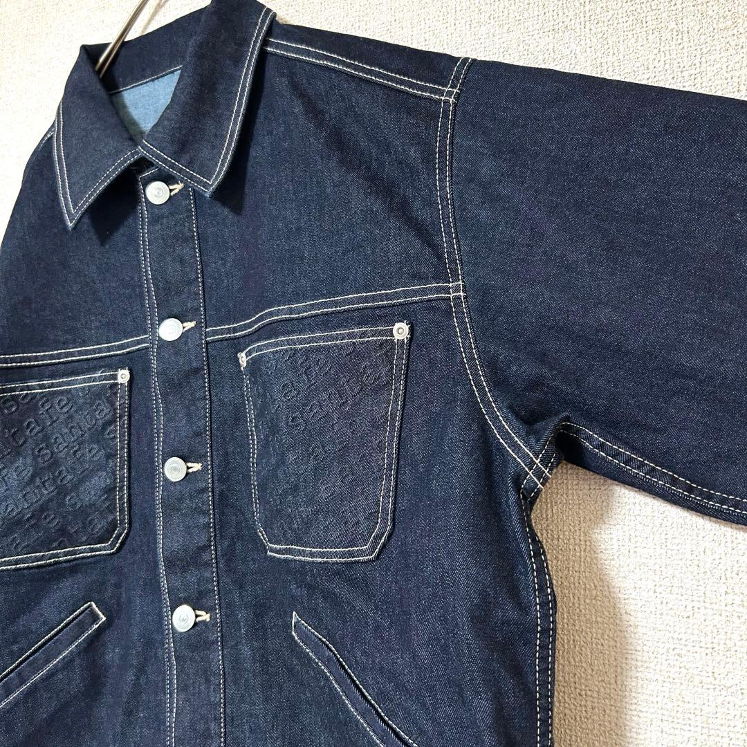 【美品】 サンタフェ Santafe デニムジャケット ポケットロゴ XL相当