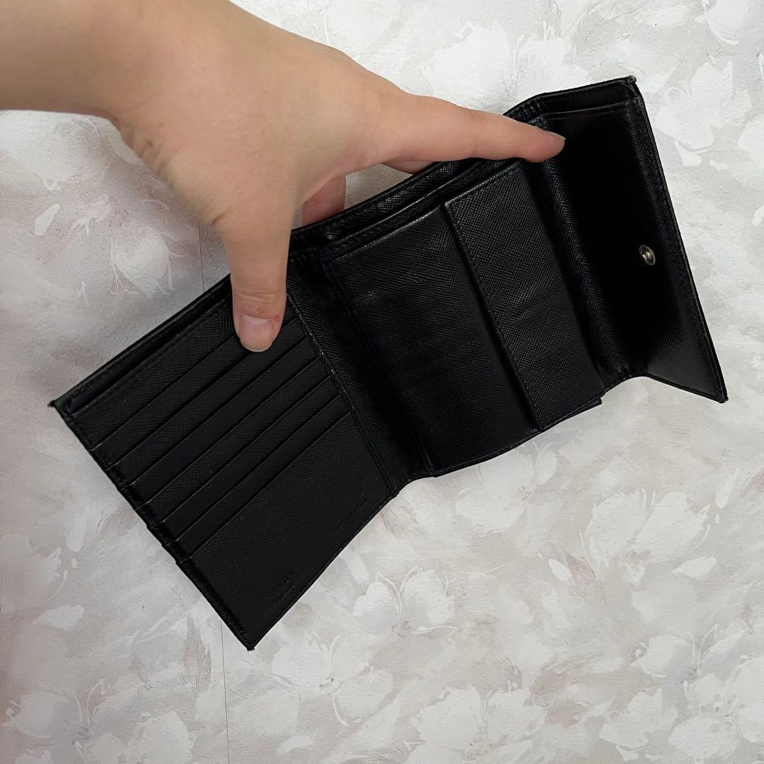 PRADA プラダ 三角プレート ナイロン×サフィアーノ ミニ財布 三つ折り財布