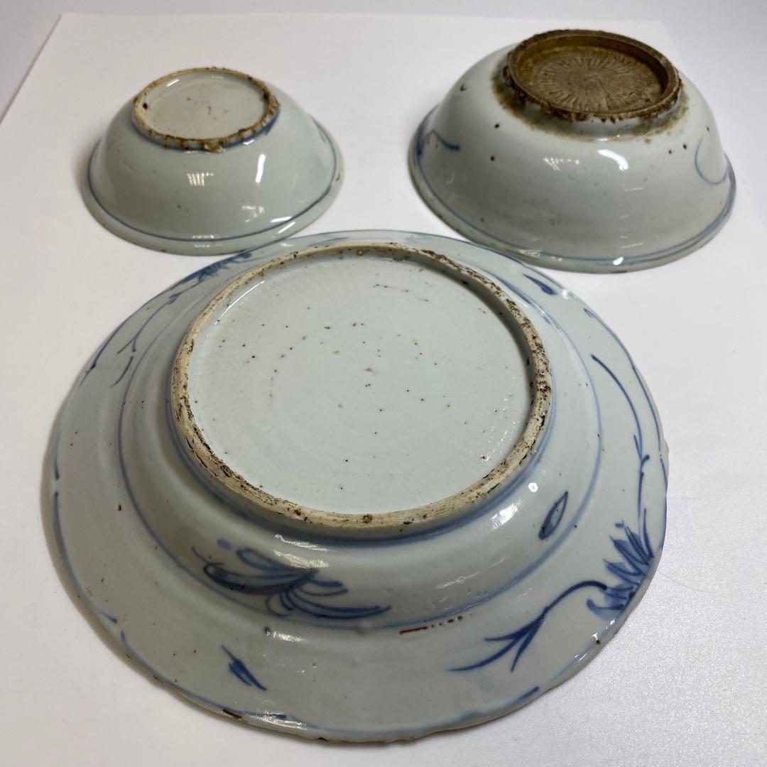 専用　中国明時代　古染付中皿鉢3点　東Y7-0204☆2Fトコオ