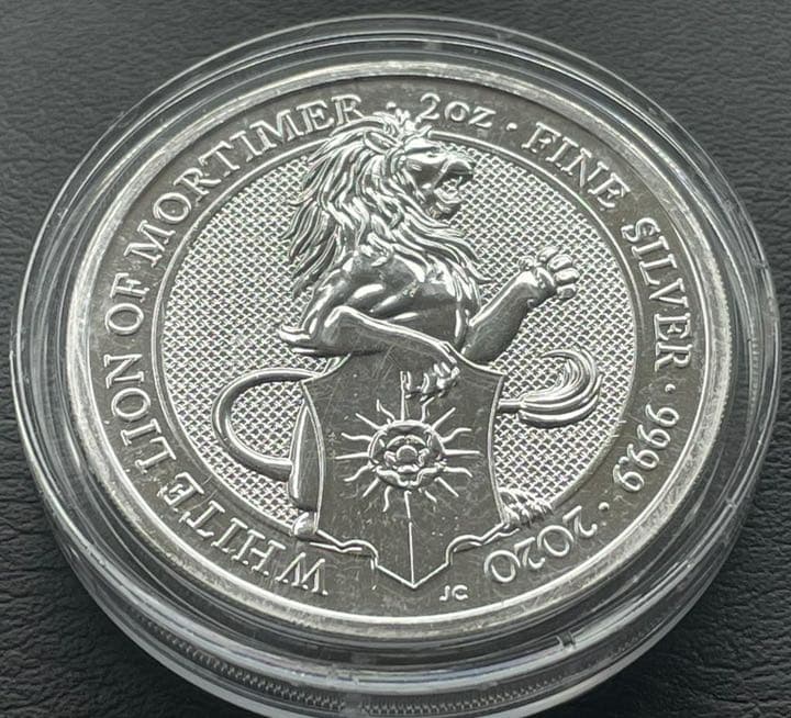 1枚2020 イギリス　クィーンズビーストのホワイトライオン 銀貨　ケース付き7