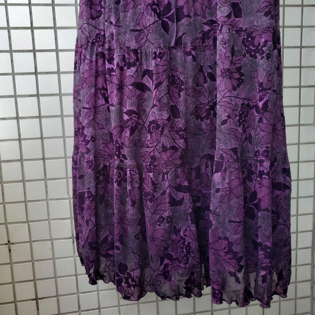 【ディアソラーレ】✨️美品　花柄レースモチーフ パープルロングドレス