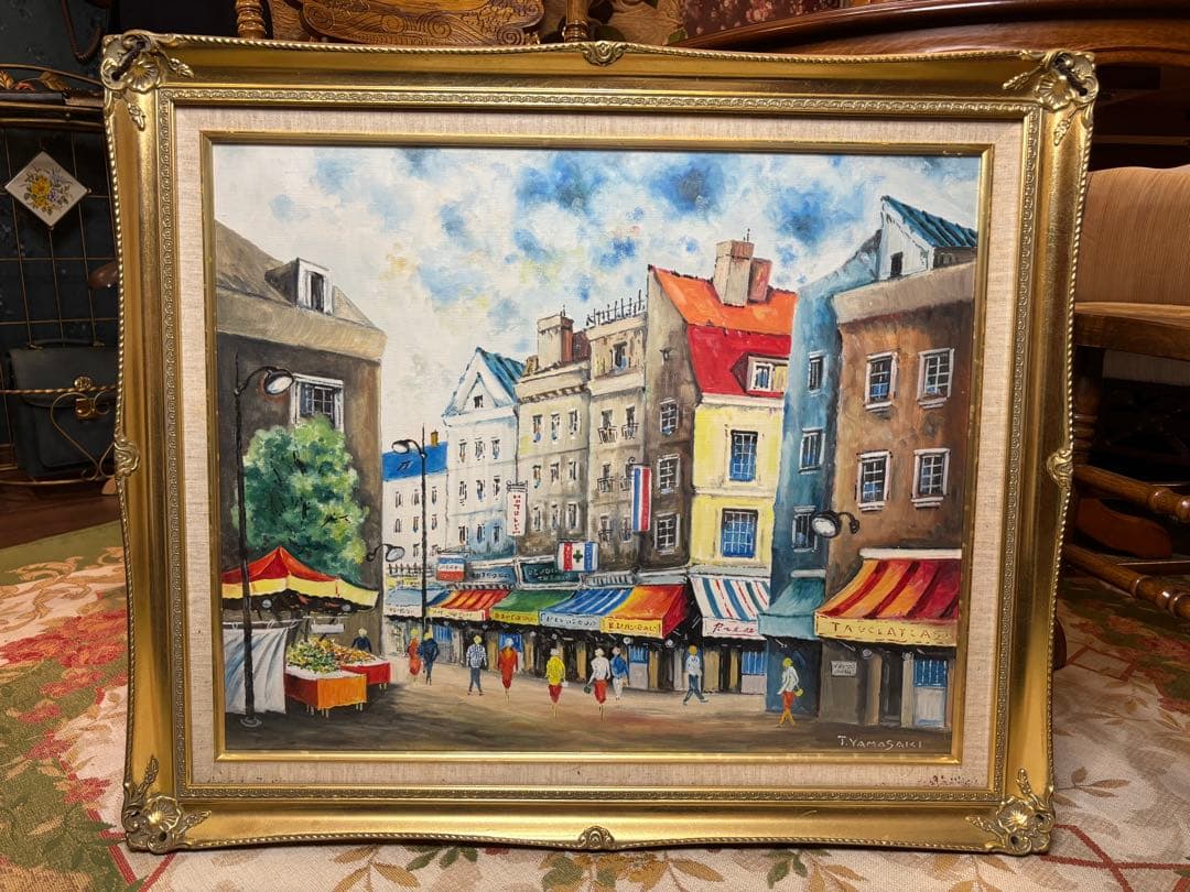 アンティーク絵画　パリの街並み　油彩画