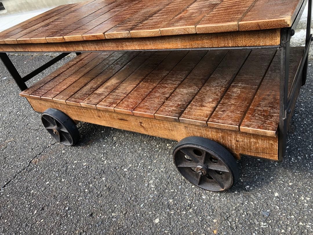 ジャーナルスタンダードファニチャー　木製二段シェルフ 車輪付き 120cm