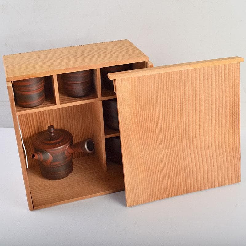 煎茶道具　常滑焼　小西洋平作　窯変　茶器　急須　煎茶碗　五客　共箱　MR9434