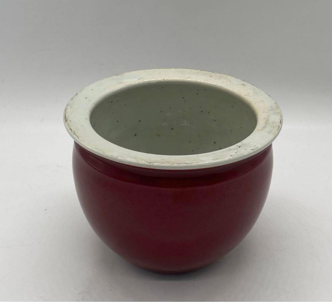 中国　大清乾隆年製銘　書斎用　紅釉筆入　　送料込み1022