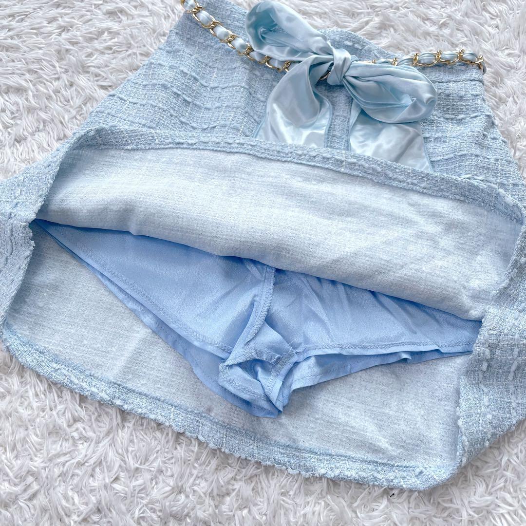 美品✨ジュエルズ　ツイードセットアップキャミドレス　S ブルー