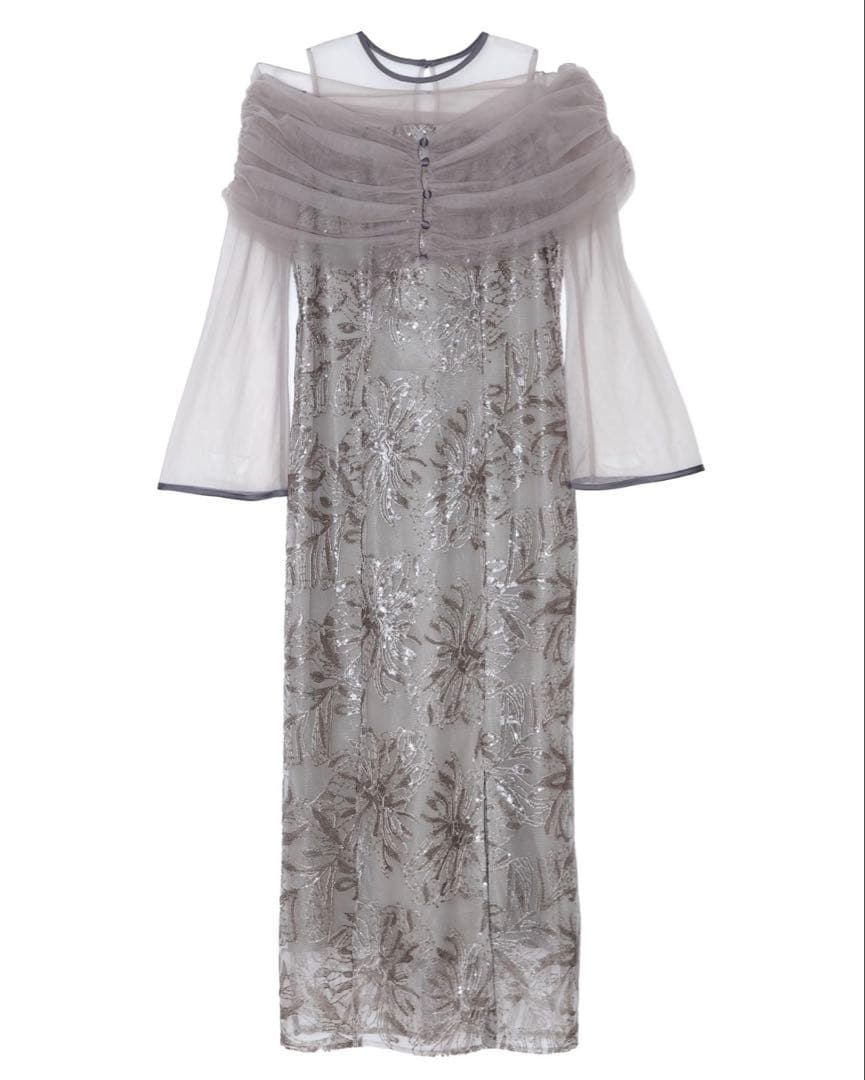 LEJA チュールオフショルダー花柄Iラインドレスワンピース