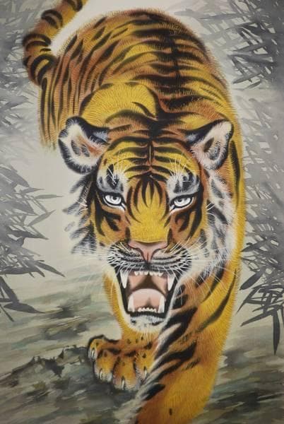 真作/翠虹/猛虎図 布袋屋掛軸HC-780