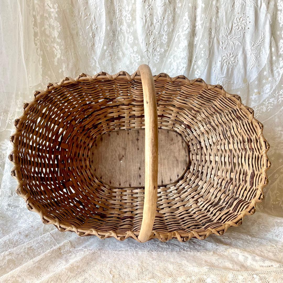 アンティークパニエ　ハンドル付き籠　フランスアンティーク　かごカゴ　赤ずきん