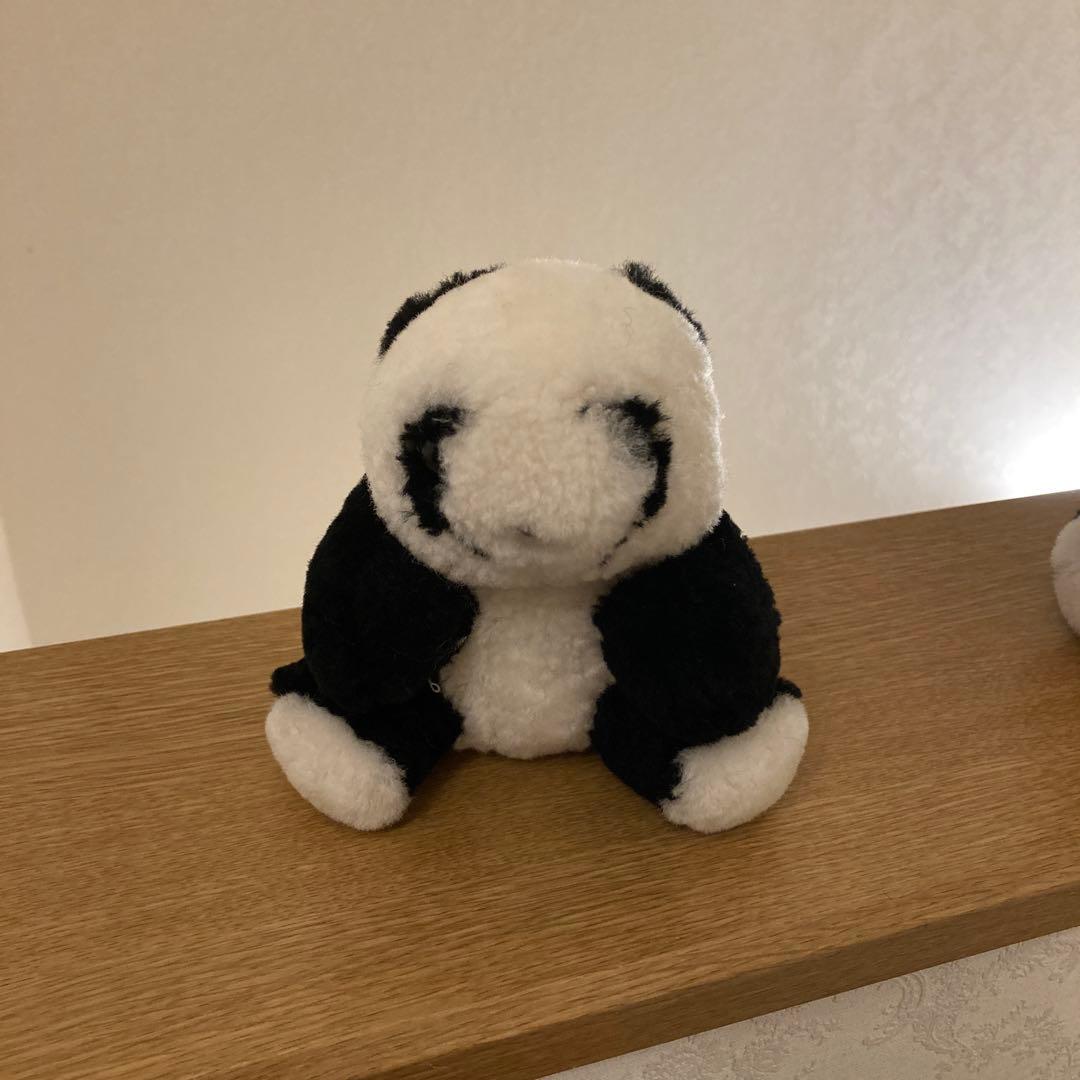 ★《羊革・ベビーラム》パンダ親子セット上質毛皮素材　一点物
