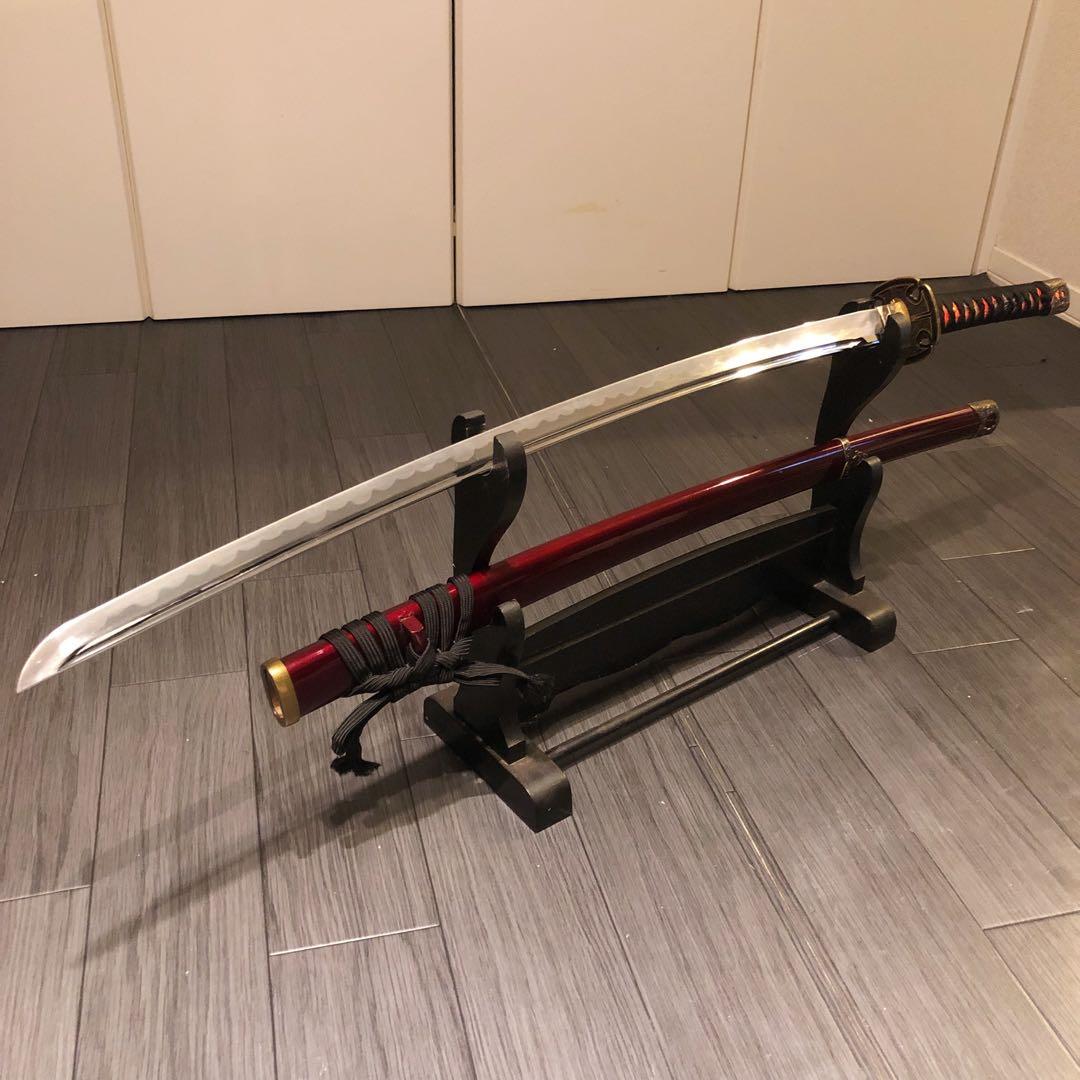 高級模造刀　居合刀　樋入刀身　朱拵え　合金刀身