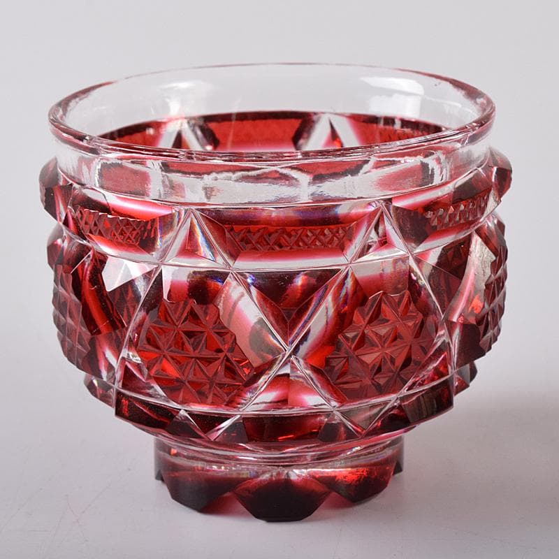 薩摩ガラス工芸作　復元　島津薩摩切子　色被せガラス　切子猪口　共箱　MR8283