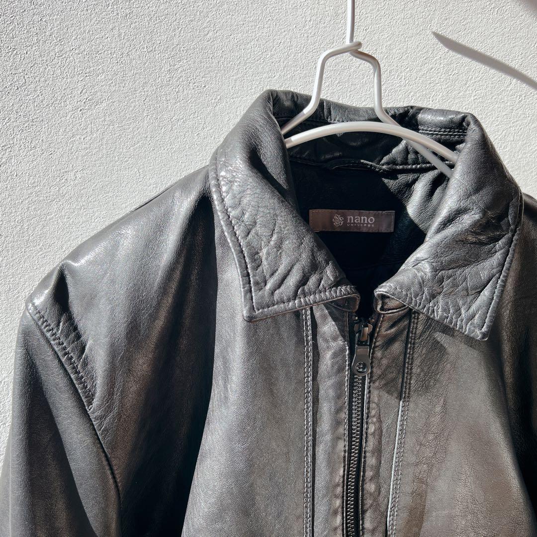 美品✨　ナノユニバース 羊革 ライダース ジャケット 黒 中綿 キルティング L