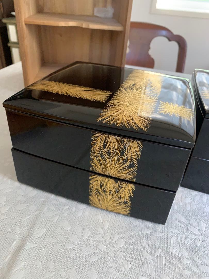 美品　輪島塗　二段重　2個組　沈金 重箱