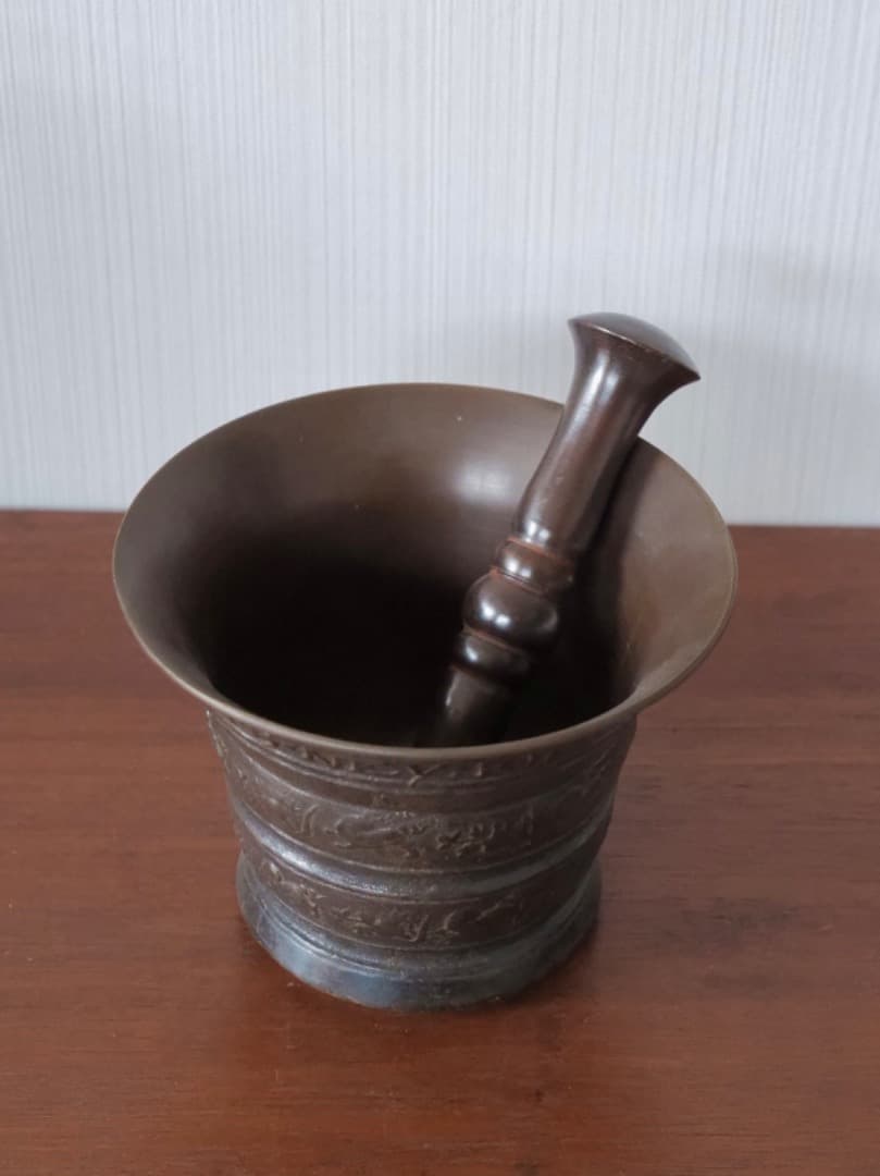 甫安乳鉢　乳棒　鉢　銅製　薬学　薬研　金属工芸　1710g　箱付　Q2315