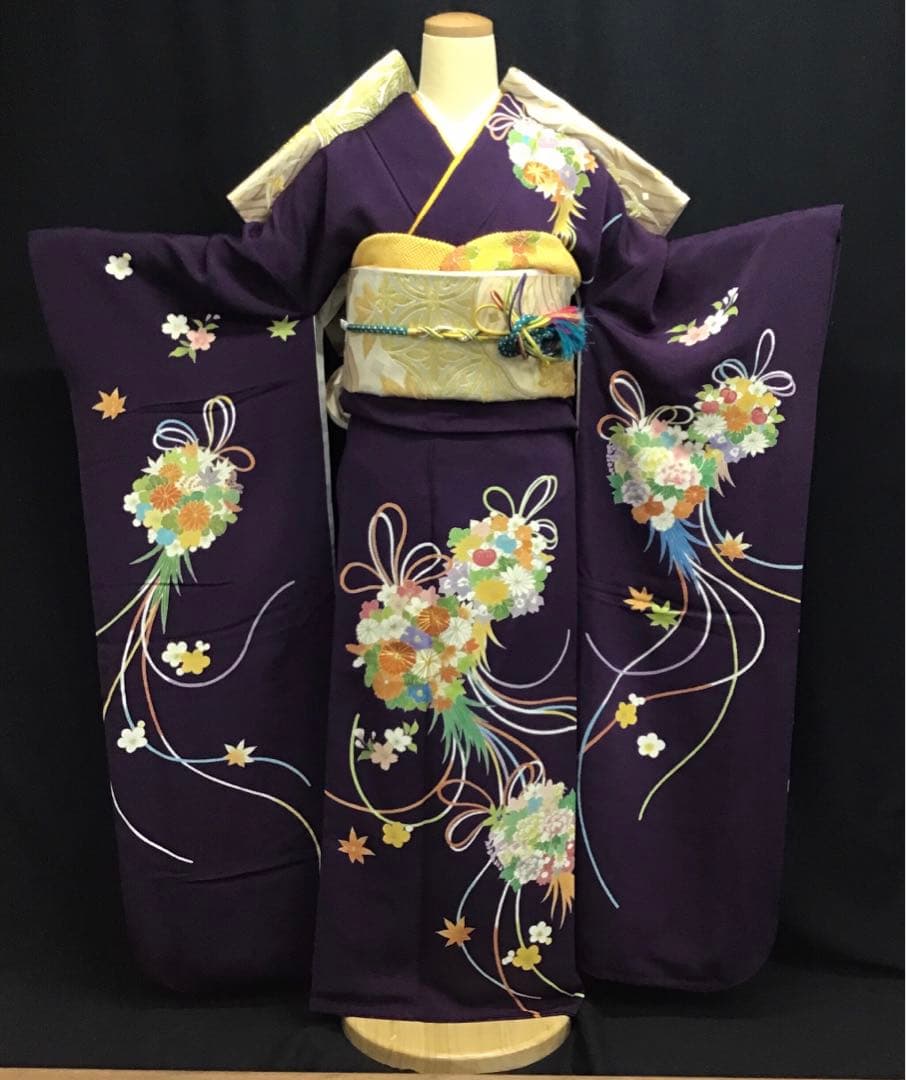 大丸誂え 千總 京友禅 紫地 薬玉 金駒刺繍 振袖 単品