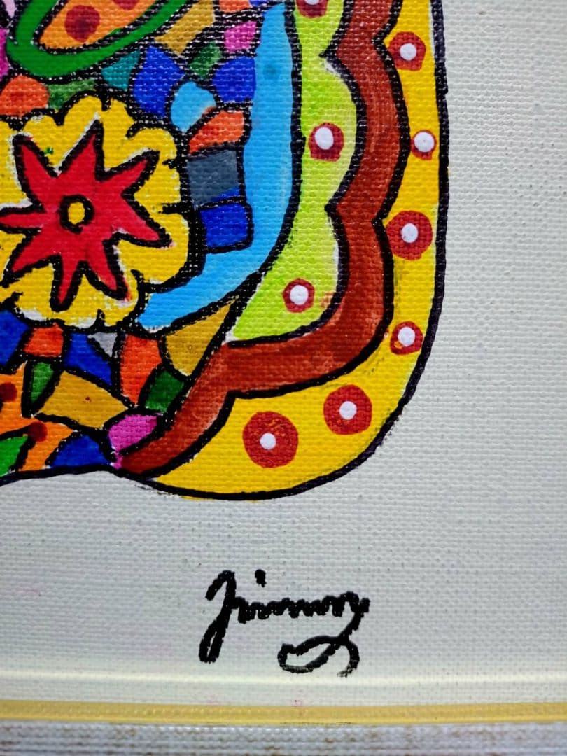 【F6号】ジミー大西【Cat】手描き作品/表裏サイン/油彩/アクリル/絵画/額縁