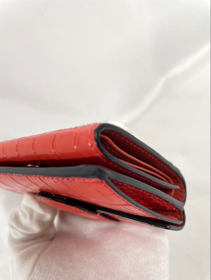 未使用に近い SMYTHSON スマイソン 三つ折り財布 クロコ型押し 箱付き