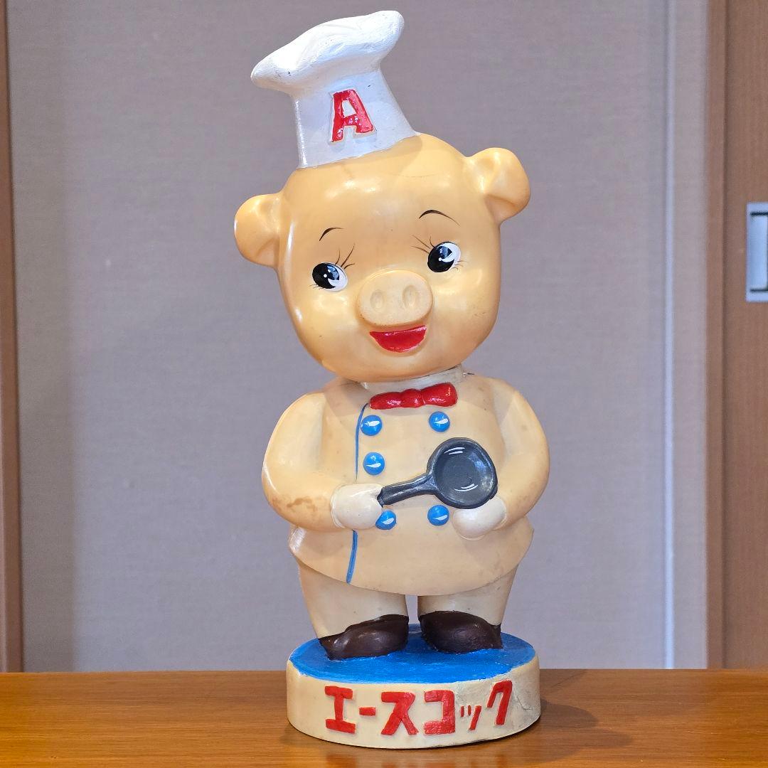 エースコック　店頭用　 豚　ぶた　ブタ　ソフビ　人形　初期型のレア　昭和