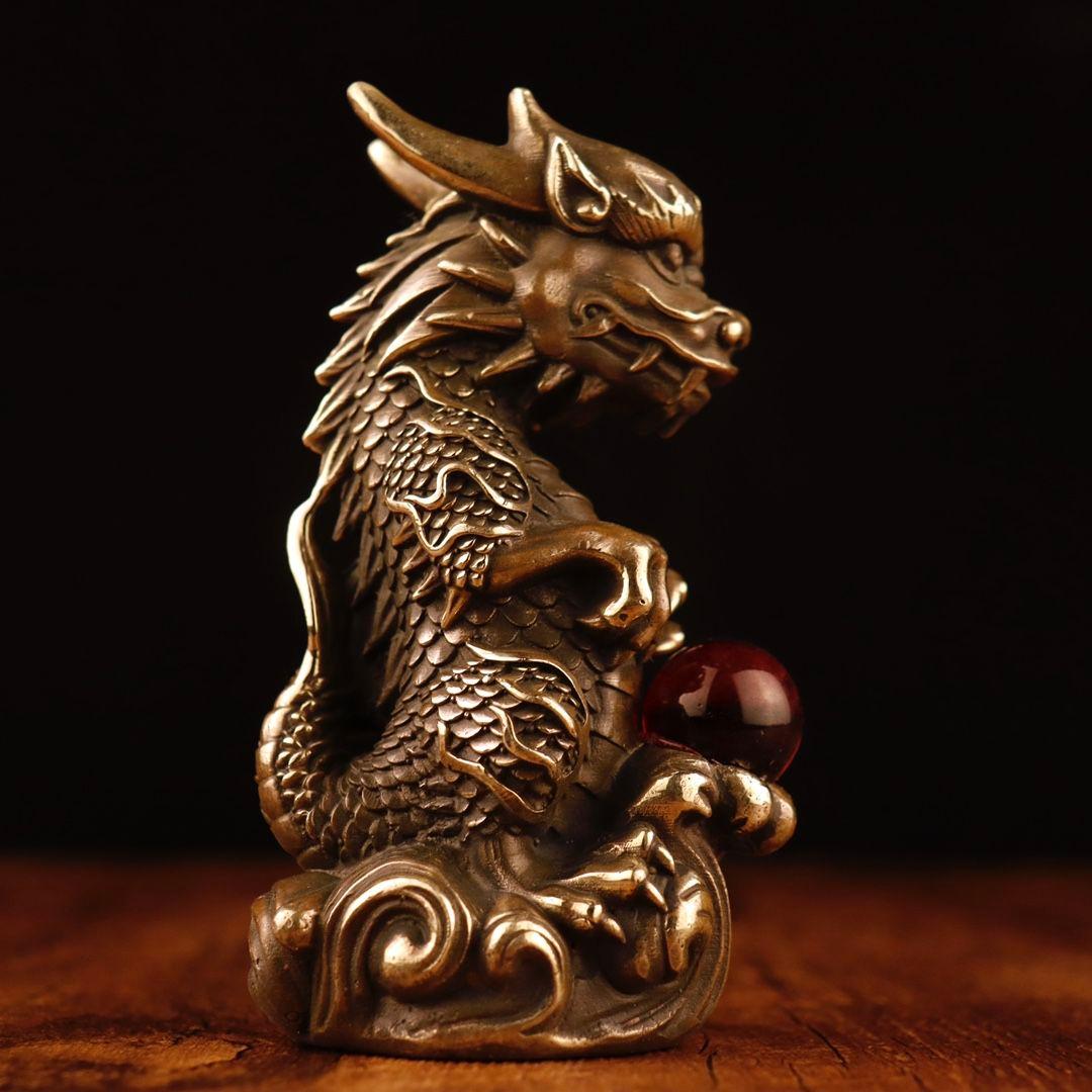 銅制 十二支竜 マスコット 戯珠竜招財 風水 開運 装飾品 工芸品 置物