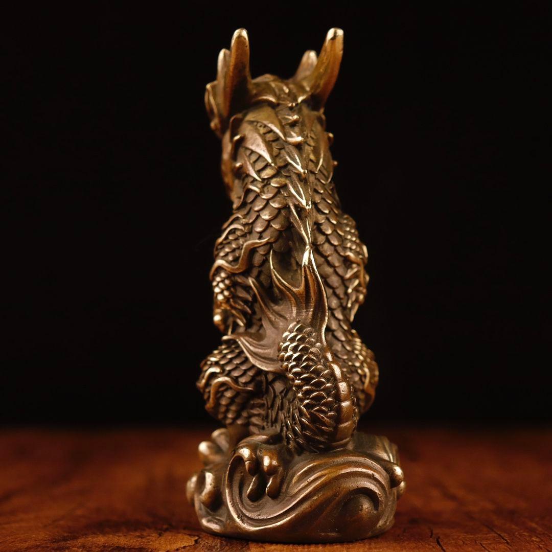 銅制 十二支竜 マスコット 戯珠竜招財 風水 開運 装飾品 工芸品 置物