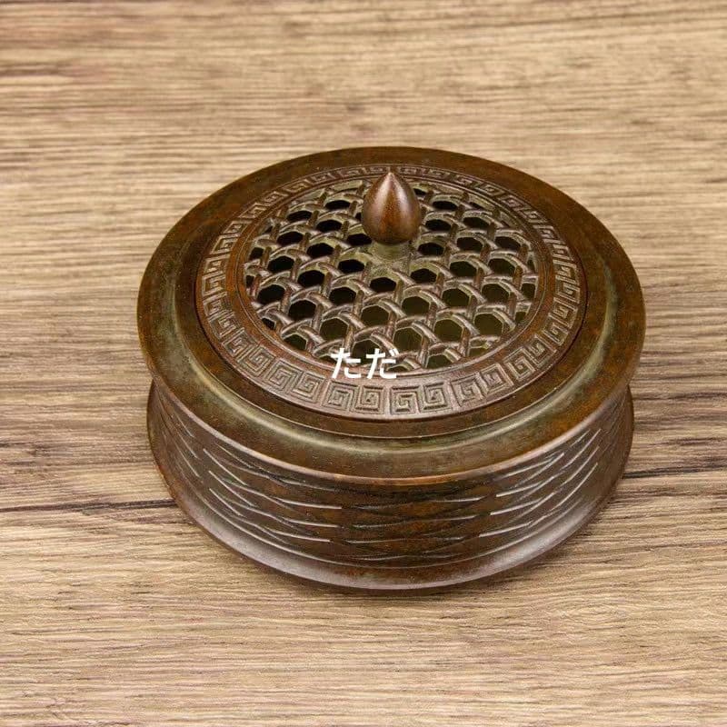 銅器 薫香炉 菱形漁網紋帯蓋香炉 香具 装飾品 工芸品 置物