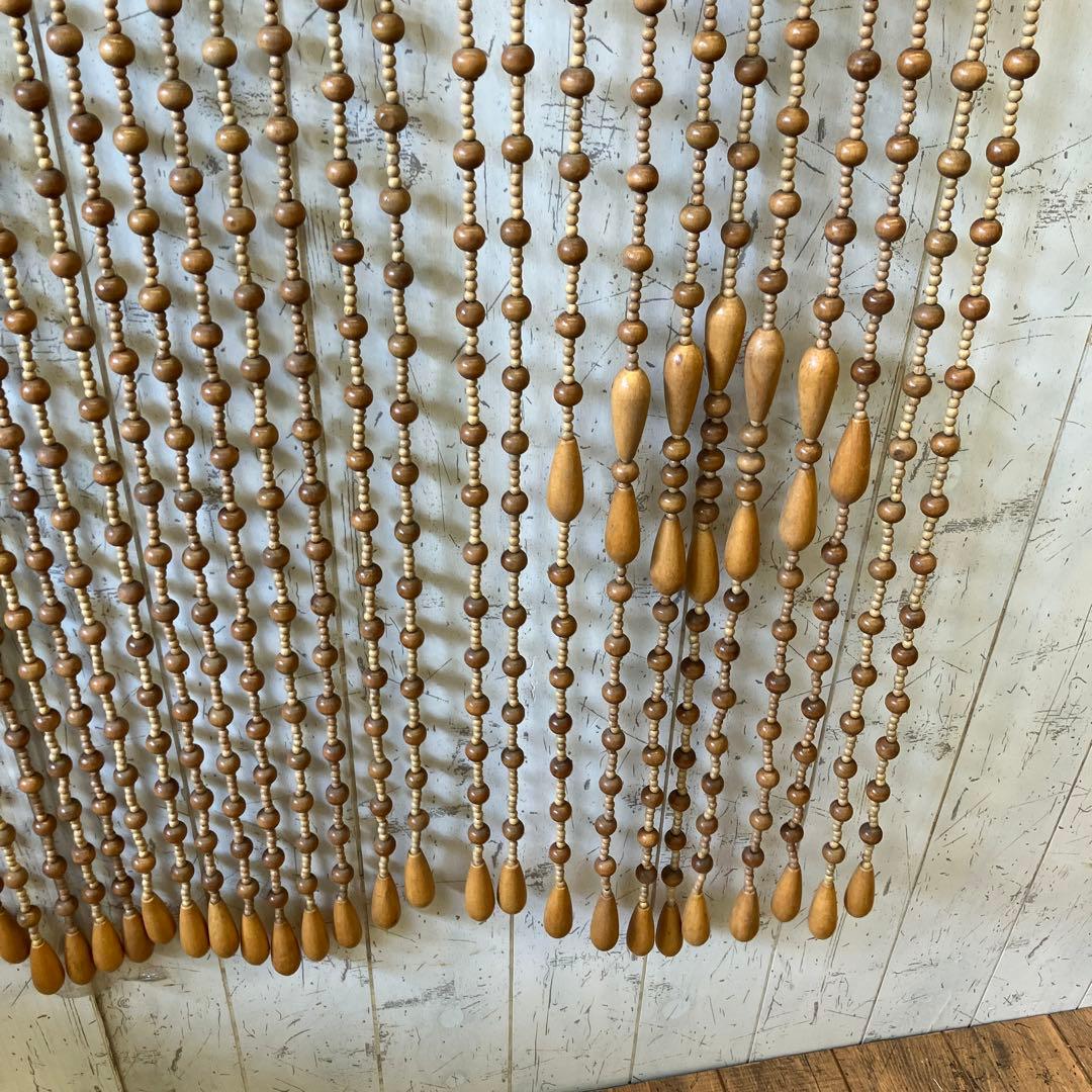 昭和レトロ スライド式 開閉 アーチ型 ウッドビーズ のれん カーテン 玉簾