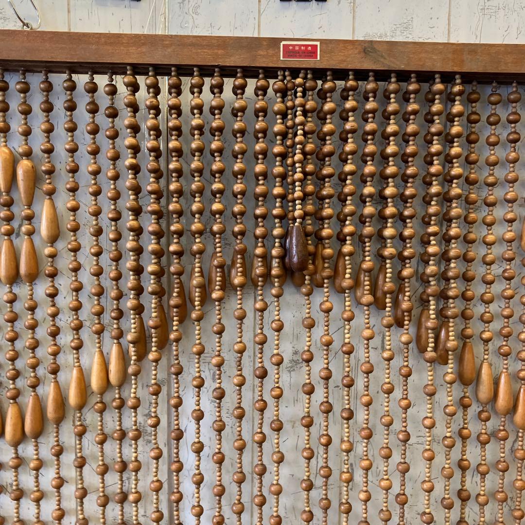 昭和レトロ スライド式 開閉 アーチ型 ウッドビーズ のれん カーテン 玉簾