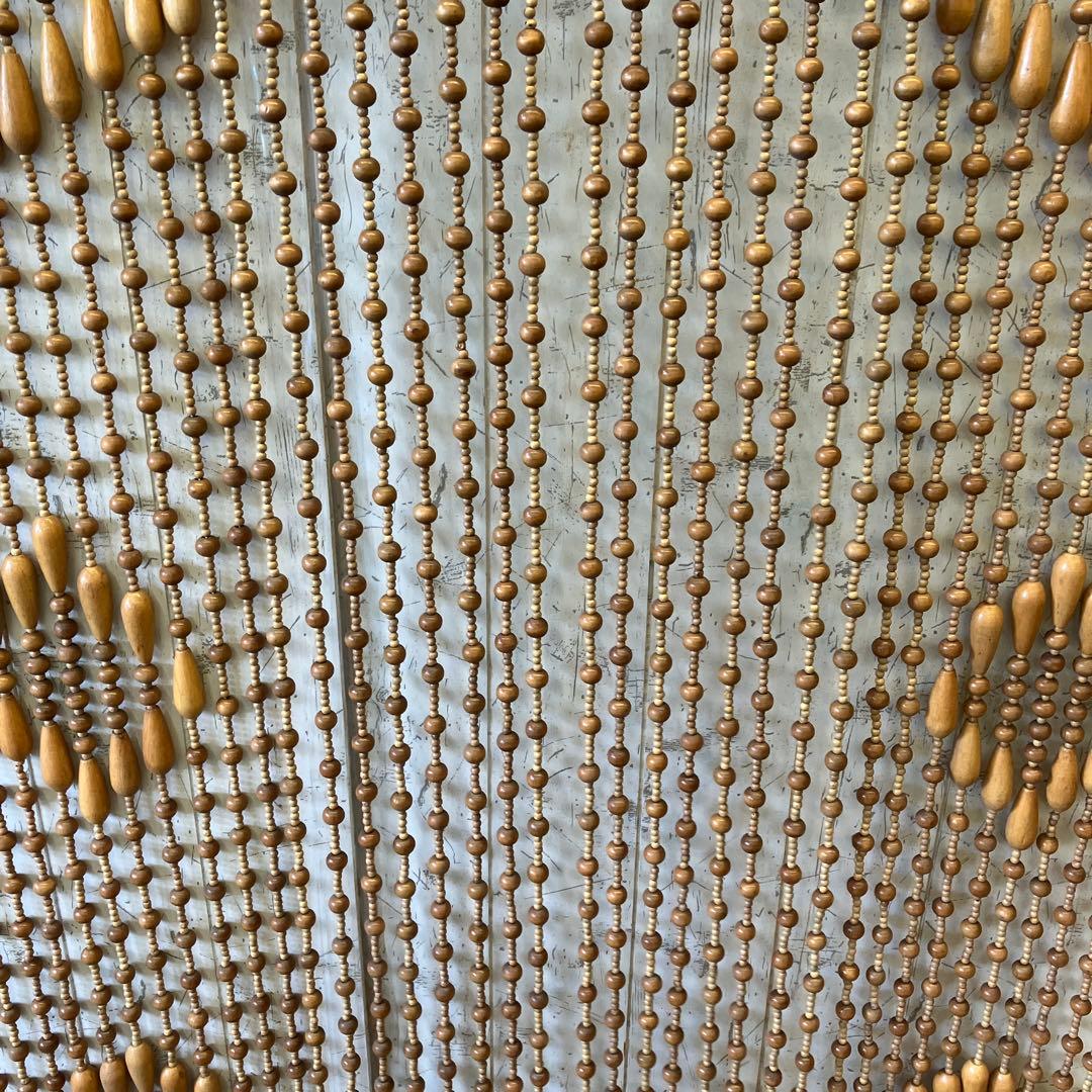 昭和レトロ スライド式 開閉 アーチ型 ウッドビーズ のれん カーテン 玉簾