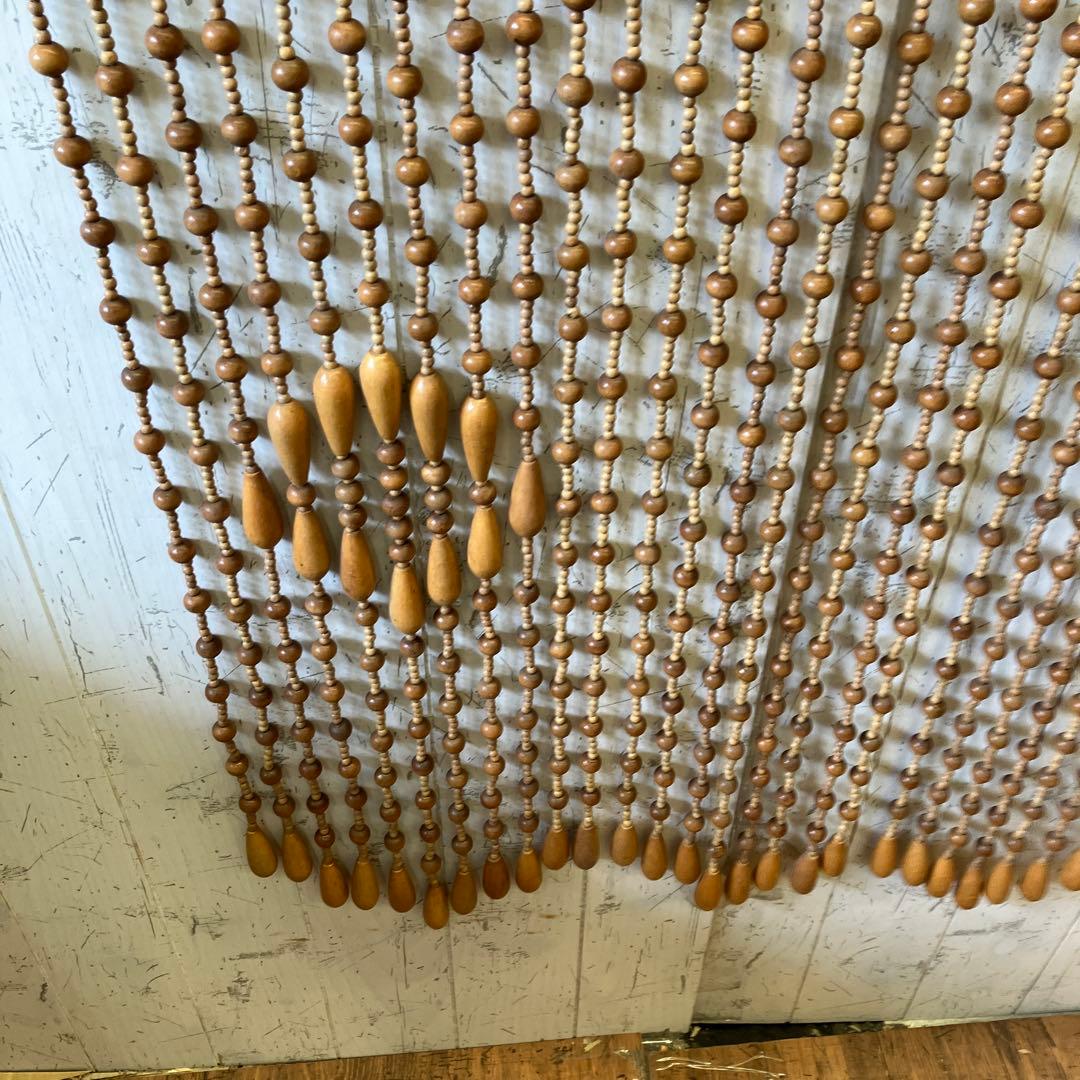 昭和レトロ スライド式 開閉 アーチ型 ウッドビーズ のれん カーテン 玉簾