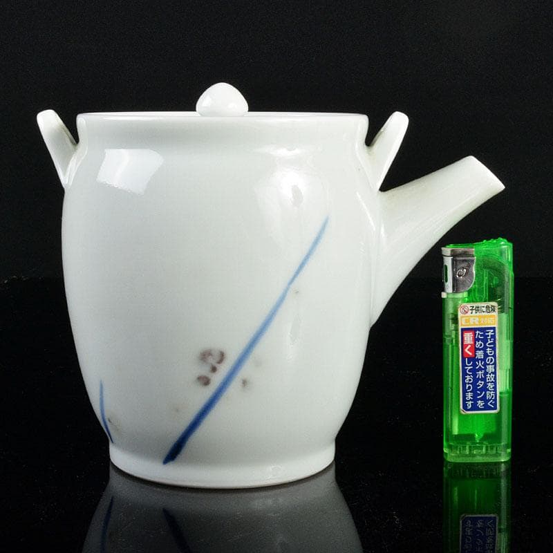 日本画家　郷倉千靱作　染付釉裏紅　花文　急須　共箱　M　R4346