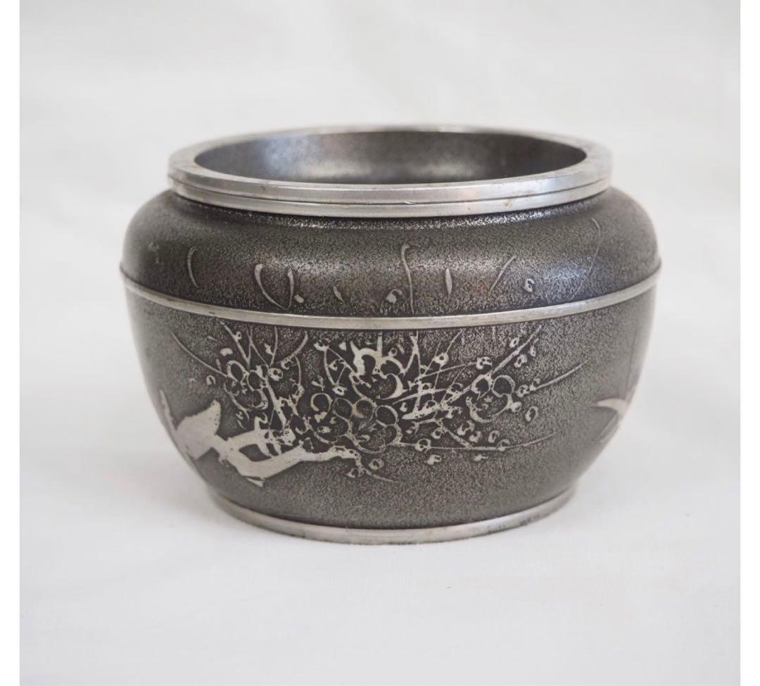 楽一番公式アカウント74送料無料　間村自造 古錫 蘭竹菊梅四君子建水煎茶器